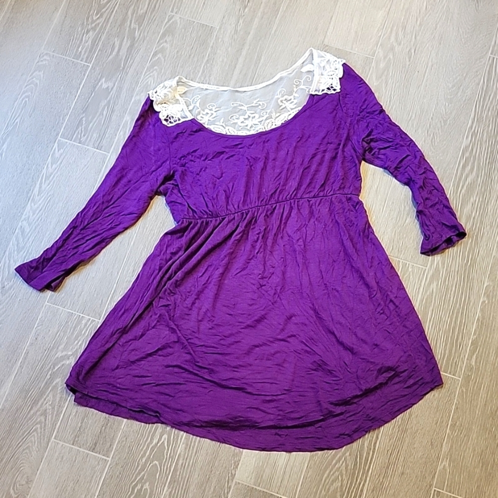 Purple Lace Back Accent Maternity Shirt Medium
